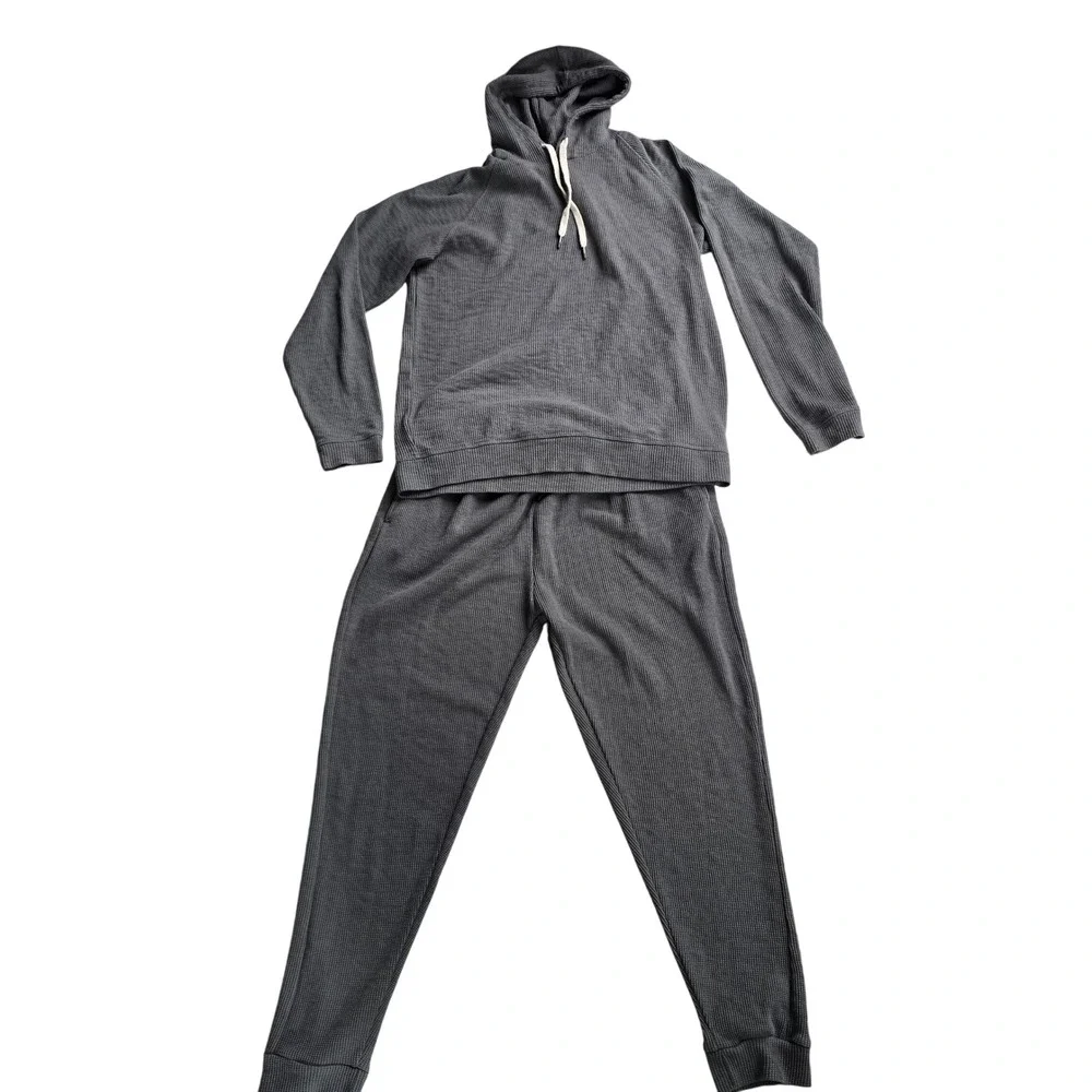 Onia Mens Waffle Knit Hoodie and‎ Jogger Lounge Set Charcoal Grey Large OM20-433